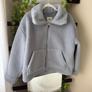 Abercrombie Light Blue Sherpa Zip-Up Jacket // Medium